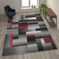 Flash Furniture ACD-RGTRZ861-810-RD-GG Elio Collection 8' x 10' Red Color Blocked Area Rug - Olefin Rug with Jute Backing - Entryway, Living Room, or Bedroom