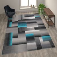 Flash Furniture ACD-RGTRZ861-810-TQ-GG Elio Collection 8' x 10' Turquoise Color Blocked Area Rug - Olefin Rug with Jute Backing - Entryway, Living Room, or Bedroom