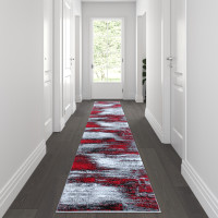 Flash Furniture ACD-RGTRZ863-210-RD-GG Rylan Collection 2' x 10' Red Abstract Area Rug - Olefin Rug with Jute Backing for Hallway, Entryway, Bedroom, Living Room