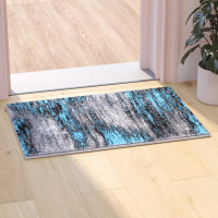 Flash Furniture ACD-RGTRZ863-23-BL-GG Rylan Collection 2' x 3' Blue Abstract Scraped Area Rug - Olefin Rug with Jute Backing - Living Room, Bedroom, & Entryway