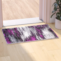 Flash Furniture ACD-RGTRZ863-23-PU-GG Rylan Collection 2' x 3' Purple Abstract Scraped Area Rug - Olefin Rug with Jute Backing - Living Room, Bedroom, & Entryway