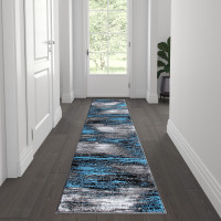 Flash Furniture ACD-RGTRZ863-27-BL-GG Rylan Collection 2' x 7' Blue Abstract Area Rug - Olefin Rug with Jute Backing for Hallway, Entryway, Bedroom, Living Room