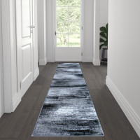 Flash Furniture ACD-RGTRZ863-27-GY-GG Rylan Collection 2' x 7' Gray Abstract Area Rug - Olefin Rug with Jute Backing for Hallway, Entryway, Bedroom, Living Room
