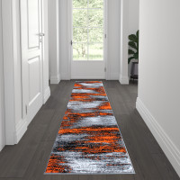 Flash Furniture ACD-RGTRZ863-27-OR-GG Rylan Collection 2' x 7' Red Abstract Area Rug - Olefin Rug with Jute Backing for Hallway, Entryway, Bedroom, Living Room