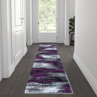 Flash Furniture ACD-RGTRZ863-27-PU-GG Rylan Collection 2' x 7' Purple Abstract Area Rug - Olefin Rug with Jute Backing for Hallway, Entryway, Bedroom, Living Room