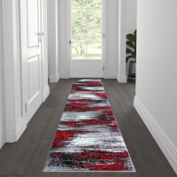Flash Furniture ACD-RGTRZ863-27-RD-GG Rylan Collection 2' x 7' Orange Abstract Area Rug - Olefin Rug with Jute Backing for Hallway, Entryway, Bedroom, Living Room