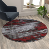 Flash Furniture ACD-RGTRZ863-55-RD-GG Rylan Collection 5' x 5' Round Red Abstract Area Rug - Olefin Rug with Jute Backing - Living Room, Bedroom, & Family Rooms