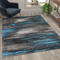 Flash Furniture ACD-RGTRZ863-57-BL-GG Rylan Collection 5' x 7' Blue Scraped Design Area Rug - Olefin Rug with Jute Backing - Living Room, Bedroom, Entryway