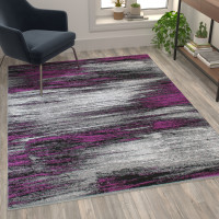Flash Furniture ACD-RGTRZ863-57-PU-GG Rylan Collection 5' x 7' Purple Scraped Design Area Rug - Olefin Rug with Jute Backing - Living Room, Bedroom, Entryway
