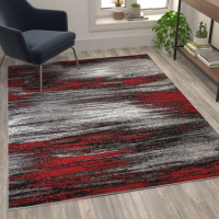 Flash Furniture ACD-RGTRZ863-57-RD-GG Rylan Collection 5' x 7' Red Scraped Design Area Rug - Olefin Rug with Jute Backing - Living Room, Bedroom, Entryway
