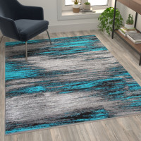 Flash Furniture ACD-RGTRZ863-57-TQ-GG Rylan Collection 5' x 7' Turquoise Scraped Design Area Rug - Olefin Rug with Jute Backing - Living Room, Bedroom, Entryway