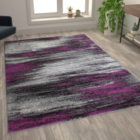 Flash Furniture ACD-RGTRZ863-69-PU-GG Rylan Collection 6' x 9' Purple Scraped Design Area Rug - Olefin Rug with Jute Backing - Living Room, Bedroom, Entryway