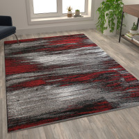 Flash Furniture ACD-RGTRZ863-69-RD-GG Rylan Collection 6' x 9' Red Scraped Design Area Rug - Olefin Rug with Jute Backing - Living Room, Bedroom, Entryway