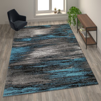 Flash Furniture ACD-RGTRZ863-810-BL-GG Rylan Collection 8' x 10' Blue Scraped Design Area Rug - Olefin Rug with Jute Backing - Living Room, Bedroom, Entryway