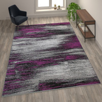Flash Furniture ACD-RGTRZ863-810-PU-GG Rylan Collection 8' x 10' Purple Scraped Design Area Rug - Olefin Rug with Jute Backing - Living Room, Bedroom, Entryway
