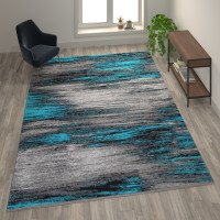 Flash Furniture ACD-RGTRZ863-810-TQ-GG Rylan Collection 8' x 10' Turquoise Scraped Design Area Rug - Olefin Rug with Jute Backing - Living Room, Bedroom, Entryway