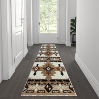 Flash Furniture ACD-RGXR1M-27-IV-GG Mohave Collection 2' x 7' Ivory Traditional Southwestern Style Area Rug - Olefin Fibers with Jute Backing