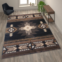 Flash Furniture ACD-RGY9S1-810-BK-GG Mohave Collection 8' x 10' Black Traditional Southwestern Style Area Rug - Olefin Fibers with Jute Backing