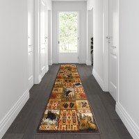 Flash Furniture ACD-RGZ876038-27-BN-GG Gaylord Collection Beige 2' x 7' Wilderness Bear and Moose Area Rug with Jute Backing for Indoor Use
