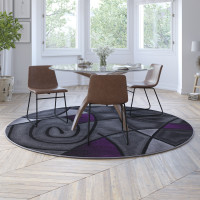 Flash Furniture ACD-TZ-860-7R-PR-GG Jubilee Collection 7' x 7' Round Purple Abstract Area Rug - Olefin Rug with Jute Backing - Living Room, Bedroom, Family Room