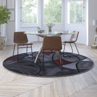 Flash Furniture ACD-TZ-860-7R-RD-GG Jubilee Collection 7' x 7' Round Red Abstract Area Rug - Olefin Rug with Jute Backing - Living Room, Bedroom, Family Room
