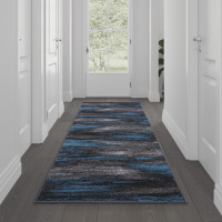 Flash Furniture ACD-TZ-863-311-BL-GG Rylan Collection 2' x 10' Blue Abstract Area Rug - Olefin Rug with Jute Backing for Hallway, Entryway, Bedroom, Living Room