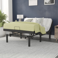 Flash Furniture AL-DM0201-F-GG Selene Adjustable Upholstered Bed Base with Wireless Remote, Three Leg Heights, & Independent Head/Foot Incline -Full - Black