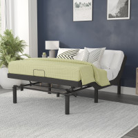 Flash Furniture AL-DM0201-Q-GG Selene Adjustable Upholstered Bed Base with Wireless Remote, Three Leg Heights, & Independent Head/Foot Incline-Queen - Black