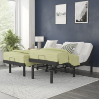 Flash Furniture AL-DM0201-SPK-GG Selene Adjustable Upholstered Bed Base with Wireless Remote, Three Leg Heights, & Independent Head/Foot Incline-Split King - Black