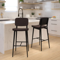 Flash Furniture AY-S01-BR-GG Kenzie Commercial Grade Mid-Back Barstools - Brown LeatherSoft Upholstery - Black Iron Frame with Integrated Footrest - Set of 2