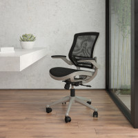 Flash Furniture BL-8801X-BK-GR-GG Mid-Back Transparent Black Mesh Executive Swivel Office Chair with Graphite Silver Frame and Flip-Up Arms