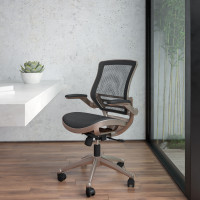 Flash Furniture BL-8801X-GG Mid-Back Transparent Black Mesh Executive Swivel Chair with Melrose Gold Frame and Flip-Up Arms 