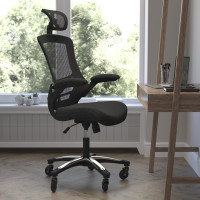 Flash Furniture BL-X-5H-RLB-GG Kelista High-Back Black Mesh Swivel Ergonomic Executive Office Chair with Flip-Up Arms and Transparent Roller Wheels, BIFMA Certified