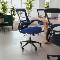 Flash Furniture BL-X-5M-BLUE-GG Mid-Back Blue Mesh Swivel Ergonomic Task Office Chair with Flip-Up Arms