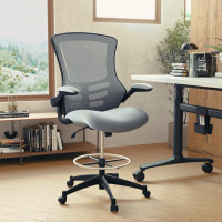 Flash Furniture BL-X-5M-D-DKGY-GG Mid-Back Dark Gray Mesh Ergonomic Drafting Chair with Adjustable Foot Ring and Flip-Up Arms