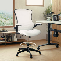 Flash Furniture BL-X-5M-D-WH-GG Mid-Back White Mesh Ergonomic Drafting Chair with Adjustable Foot Ring and Flip-Up Arms