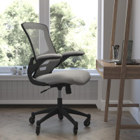Flash Furniture BL-X-5M-DKGY-RLB-GG Kelista Mid-Back Dark Gray Mesh Swivel Ergonomic Task Office Chair with Flip-Up Arms and Transparent Roller Wheels