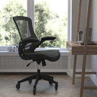 Flash Furniture BL-X-5M-LEA-RLB-GG Kelista Desk Chair with Transparent Roller Wheels | Swivel Chair with Kelista Mid-Back Black Mesh and LeatherSoft Seat for Home Office and Desk
