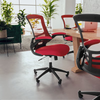 Flash Furniture BL-X-5M-RED-GG Mid-Back Red Mesh Swivel Ergonomic Task Office Chair with Flip-Up Arms