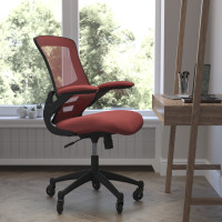 Flash Furniture BL-X-5M-RED-RLB-GG Kelista Mid-Back Red Mesh Swivel Ergonomic Task Office Chair with Flip-Up Arms and Transparent Roller Wheels