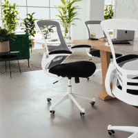 Flash Furniture BL-X-5M-WH-BK-GG Mid-Back Black Mesh Swivel Ergonomic Task Office Chair with White Frame and Flip-Up Arms