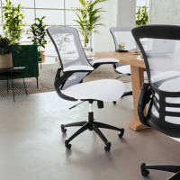 Flash Furniture BL-X-5M-WH-GG Mid-Back White Mesh Swivel Ergonomic Task Office Chair with Flip-Up Arms