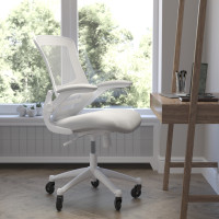 Flash Furniture BL-X-5M-WH-GY-RLB-GG Kelista Mid-Back Light Gray Mesh Swivel Ergonomic Task Office Chair with White Frame, Flip-Up Arms, and Transparent Roller Wheels