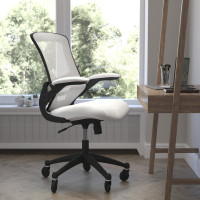 Flash Furniture BL-X-5M-WH-RLB-GG Kelista Mid-Back White Mesh Swivel Ergonomic Task Office Chair with Flip-Up Arms and Transparent Roller Wheels