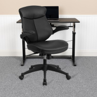 Flash Furniture BL-ZP-804-GG Mid-Back Leather Office Chair with Back Angle Adjustment and Flip-Up Arms in Black