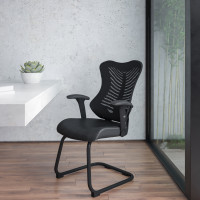 Flash Furniture BL-ZP-806C-GG Designer Black Mesh Sled Base Side Reception Chair with Adjustable Arms