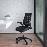 Flash Furniture BL-ZP-809-BK-GG High Back Mesh Chair with Designer Fabric Seat and Nylon Base in Black