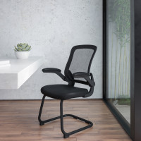 Flash Furniture BL-ZP-8805C-GG Black Mesh Sled Base Side Reception Chair with Flip-Up Arms