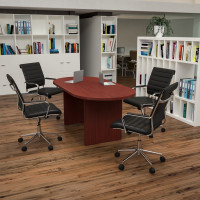 Flash Furniture BLN-6GCCHR595M-BK-GG 5 Piece Cherry Oval Conference Table Set with 4 Black LeatherSoft Ribbed Executive Chairs