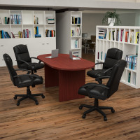 Flash Furniture BLN-6GCCHRX000-BK-GG 5 Piece Cherry Oval Conference Table Set with 4 Black LeatherSoft-Padded Task Chairs